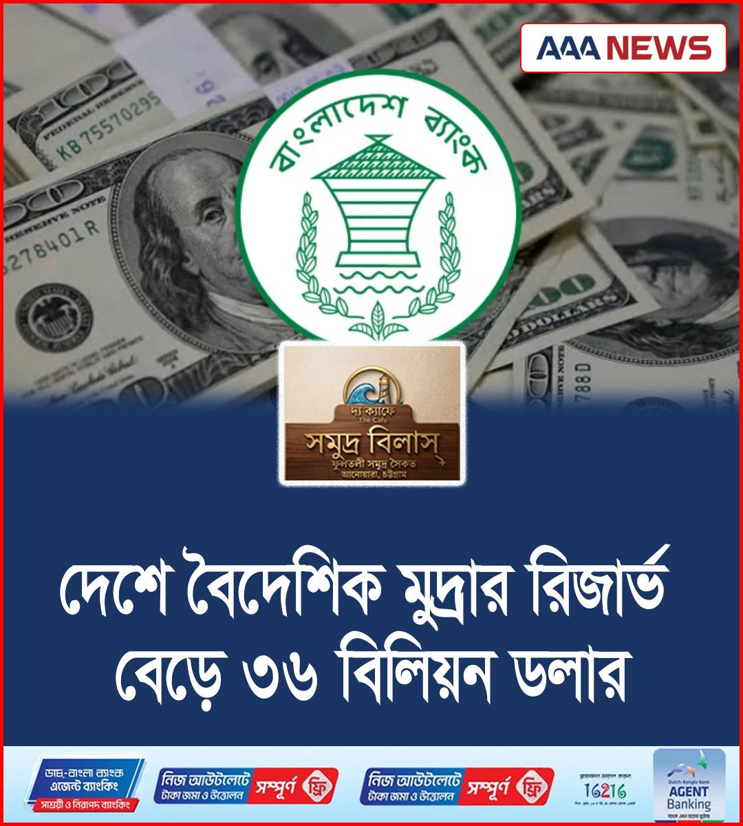 দেশে বৈদেশিক মুদ্রার রিজার্ভ বেড়ে ৩৬ বিলিয়ন ডলার
